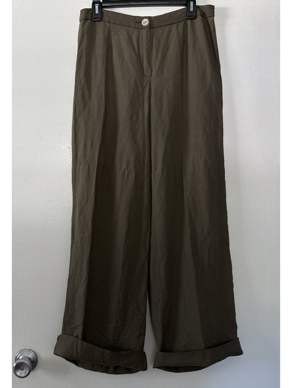 Womens Linen Blend 6 Pants The Colette Wide Leg Cuffed Lagenlook Minimalist